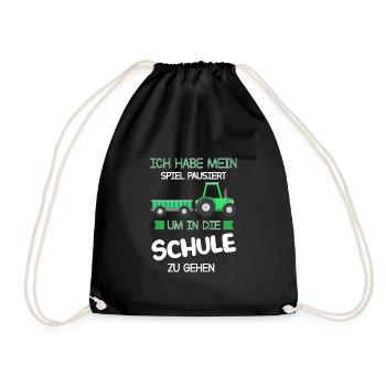 Schulkind Traktor Schulanfänger Geschenk - Turnbeutel - Schwarz - Vorne