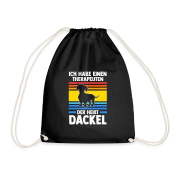 Dackel Hund Dachshund Geschenk - Turnbeutel - Schwarz - Vorne