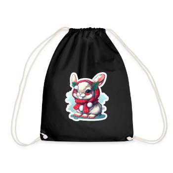Lapin de Noël avec chapeau et foulard - Sac de sport léger - noir - Devant