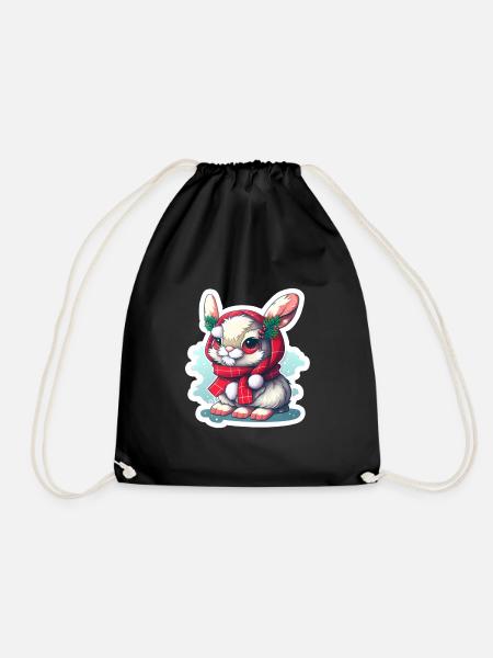 Christmas with hat and scarf - Drawstring Bag - black