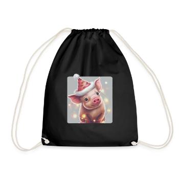 Ferkel mit Weihnachtsmütze - Turnbeutel - Schwarz - Vorne