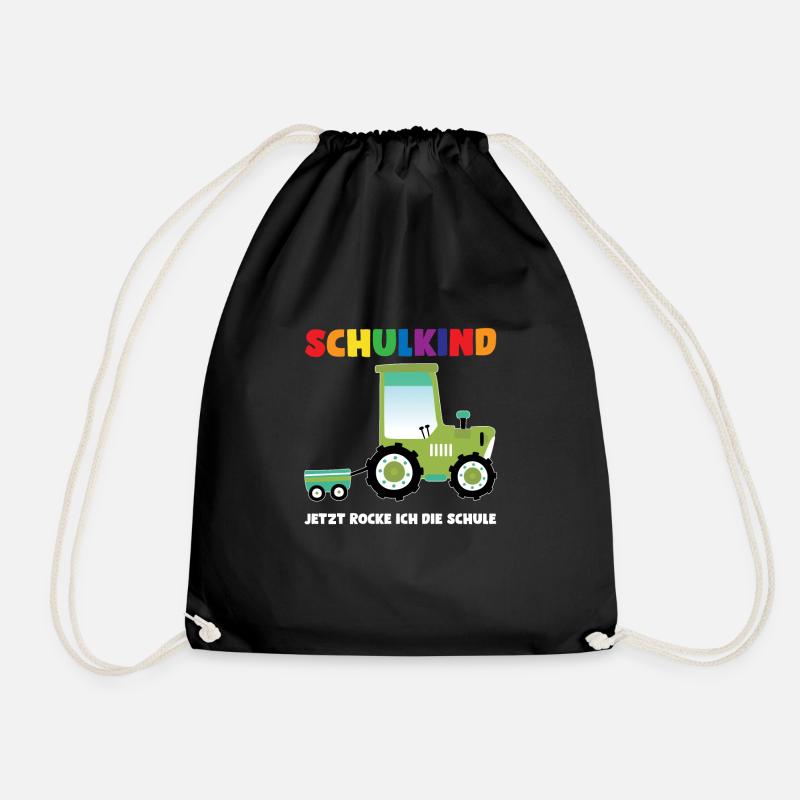 Schulkind Traktor Schulanfänger Geschenk - Turnbeutel - Schwarz