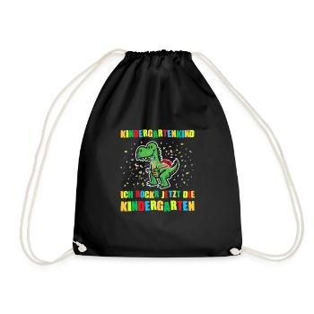 Kindergarten Dino Kindergartenkind Geschenk - Turnbeutel - Schwarz - Vorne