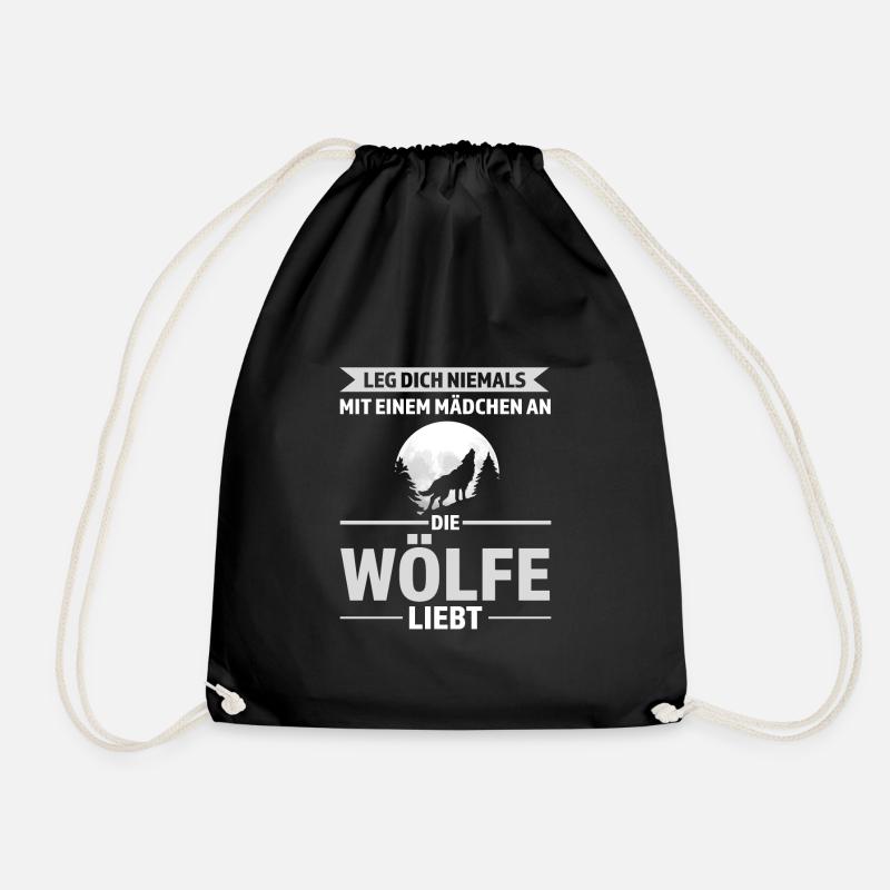 Wolf Mädchen Wölfe Geschenk - Turnbeutel - Schwarz