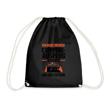 Campen Camping Campingplatz Geschenk - Turnbeutel - Schwarz - Vorne