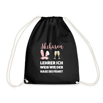 Skihase Apres Ski Skihäschen Geschenk - Turnbeutel - Schwarz - Vorne