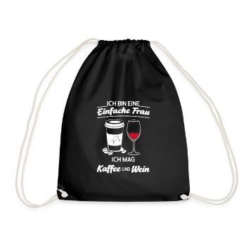 Wein Kaffee Weinliebhaber Geschenk - Turnbeutel - Schwarz - Vorne
