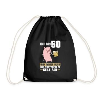 50. Geburtstag Schwein 50 Jahre alt Geschenk - Turnbeutel - Schwarz - Vorne