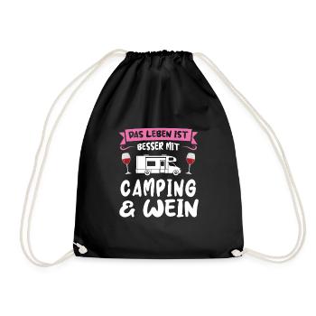 Campen Wein Camper Geschenk - Turnbeutel - Schwarz - Vorne