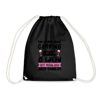 Campen Wein Campingplatz Geschenk - Turnbeutel - Schwarz - Vorne