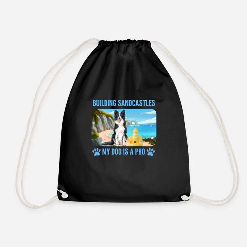 My dog on the beach - Drawstring Bag - black