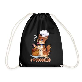 Woofle Waffeln Waffel Hund Bellen Pancakes Essen - Turnbeutel - Schwarz - Vorne