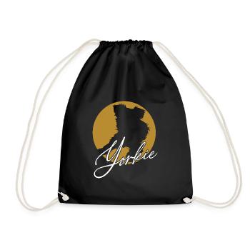 Adorable Yorkie sur une roue chromatique avec lettrage - Sac de sport léger - noir - Devant