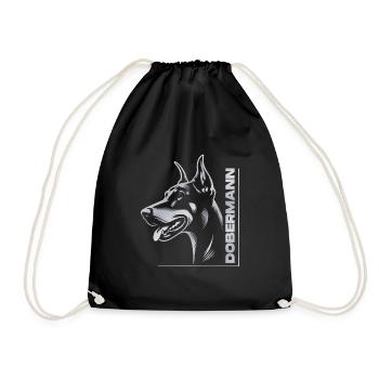 Doberman Pinscher, Dog Head, Silver Drawing - Drawstring Bag - black - Front