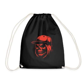 Crâne cool avec cheveux longs et casquette de baseball - Sac de sport léger - noir - Devant