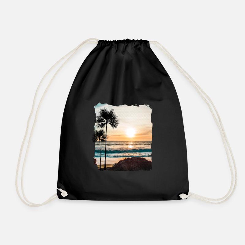 Coucher de soleil avec des palmiers - Sac de sport léger - noir