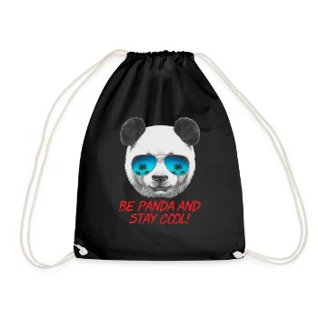 Animal Design Panda Stay Cool - RAHMENLOS Geschenk - Turnbeutel - Schwarz - Vorne