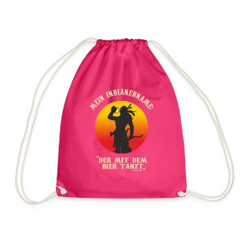 AD - mein Indianername - der mit dem Bier tanzt - - Turnbeutel - Fuchsia - Vorne