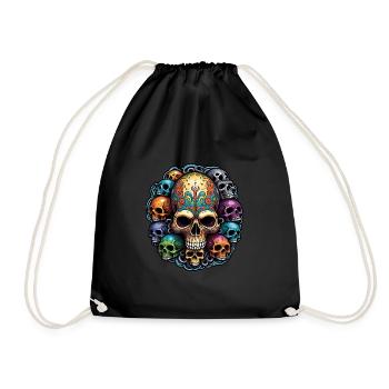 Decorative Large Skull with Small Skulls - Drawstring Bag - black - Front