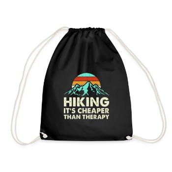 Hiking It's Cheaper Than Therapy Trekking Mountain - Turnbeutel - Schwarz - Vorne