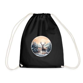 Winter landscape with deer - Drawstring Bag - black - Front