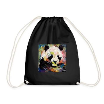 Abstract Colored Oil Painting of a Panda - Drawstring Bag - black - Front