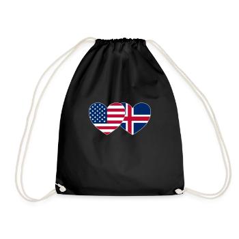 usa Iceland Flag Heart - Drawstring Bag - black - Front