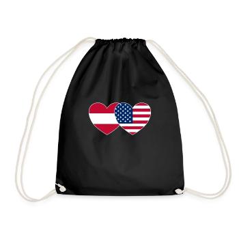 Austria USA Flag Heart - Drawstring Bag - black - Front
