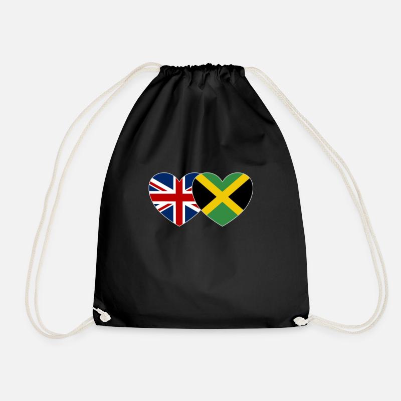 Great Britain Jamaica Flag Heart - Drawstring Bag - black