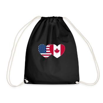 USA Canada Flag Heart - Drawstring Bag - black - Front