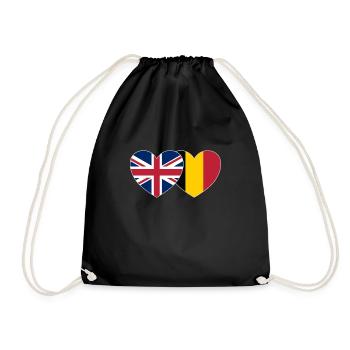 Great Britain Belgium Flag Heart - Drawstring Bag - black - Front