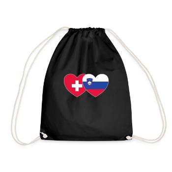 Switzerland Slovenia Flag Heart - Drawstring Bag - black - Front