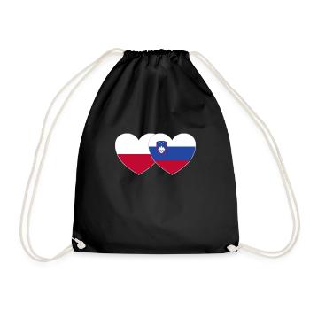 Poland Slovenia Flag Heart - Drawstring Bag - black - Front