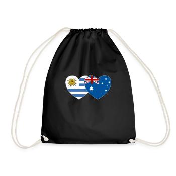 Uruguay Australia Flag Heart - Drawstring Bag - black - Front