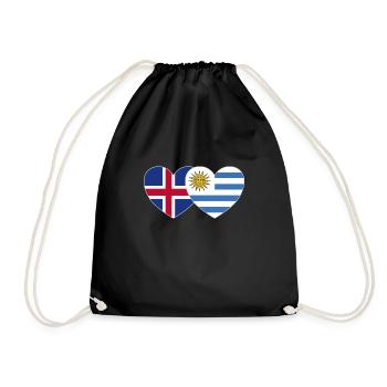 Iceland Uruguay Flag Heart - Drawstring Bag - black - Front