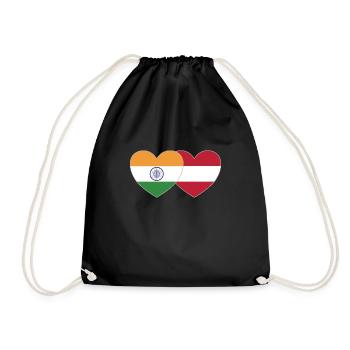 India Austria Flag Heart - Drawstring Bag - black - Front