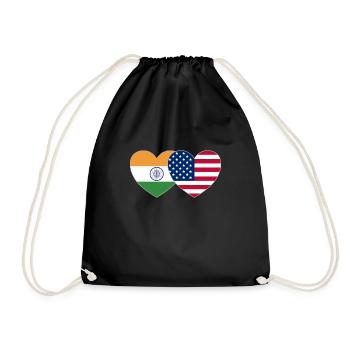 India USA Flag Heart - Drawstring Bag - black - Front