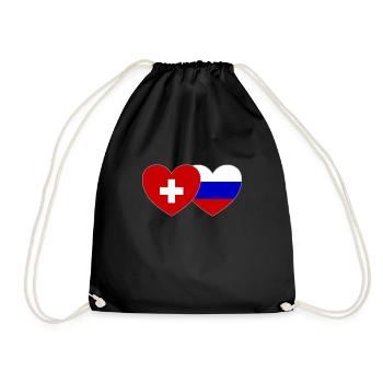 Switzerland Russia Flag Heart - Drawstring Bag - black - Front