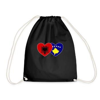 Albania Kosovo Flag Heart - Drawstring Bag - black - Front