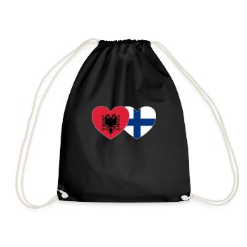 Albania Finland Flag Heart - Drawstring Bag - black - Front