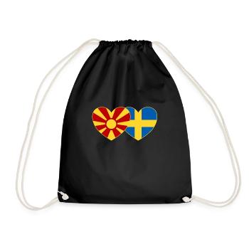 Macedonia Sweden Flag Heart - Drawstring Bag - black - Front