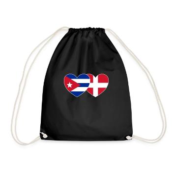 Cuba Denmark Flag Heart - Drawstring Bag - black - Front