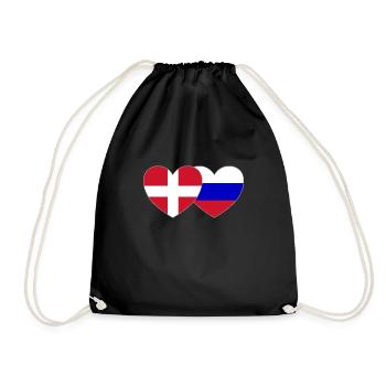 Denmark Russia Flag Heart - Drawstring Bag - black - Front