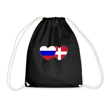 Russia Denmark Flag Heart - Drawstring Bag - black - Front