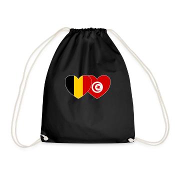 Belgium Tunisia Flag Heart - Drawstring Bag - black - Front
