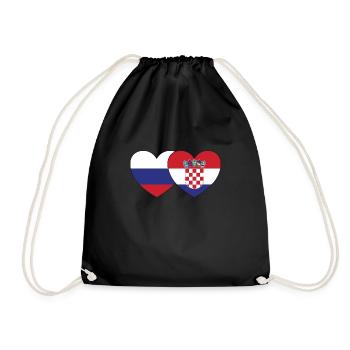 Russia Croatia Flag Heart - Drawstring Bag - black - Front