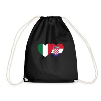 Italy Croatia Flag Heart - Drawstring Bag - black - Front