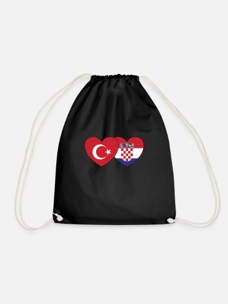 Türkei Kroatien Flagge Herz - Turnbeutel - Schwarz
