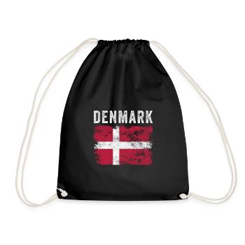 Denmark Flag Distressed - Danish Flag - Drawstring Bag - black - Front
