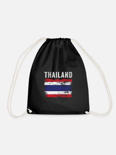 Thailand Flag Distressed - Thai Flag - Drawstring Bag - black